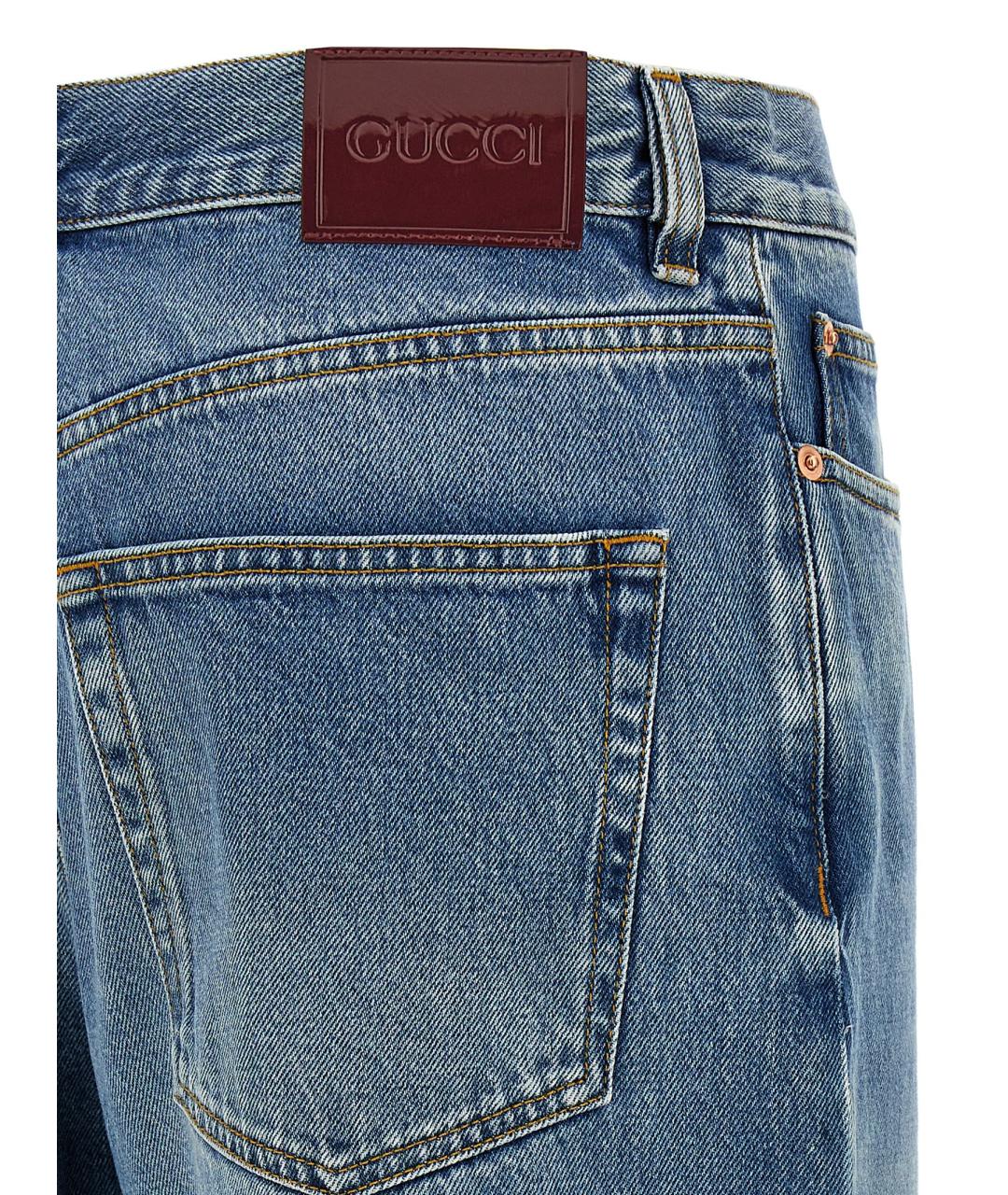 GUCCI Голубые хлопковые прямые джинсы, фото 4