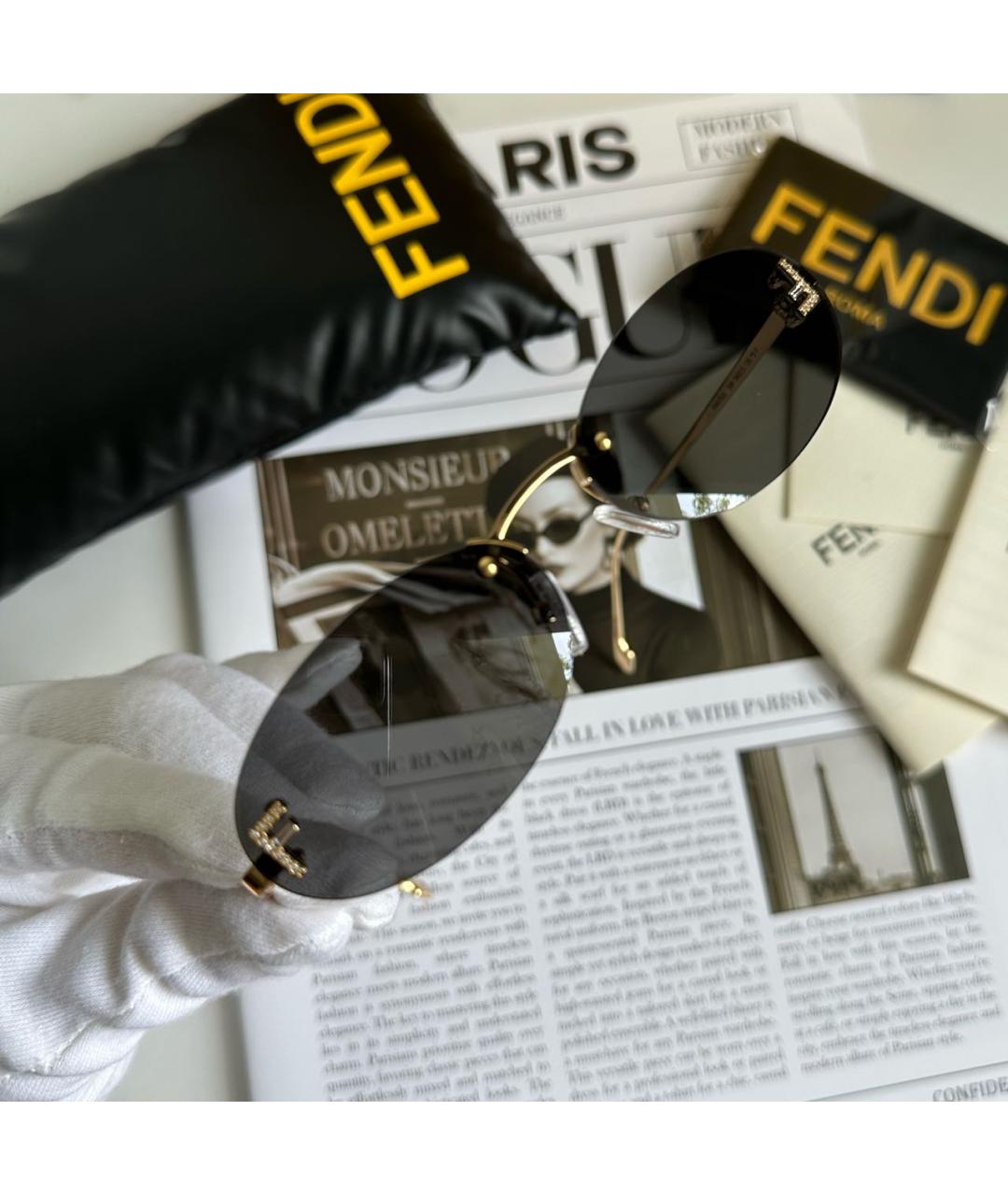 FENDI Черные металлические солнцезащитные очки, фото 3