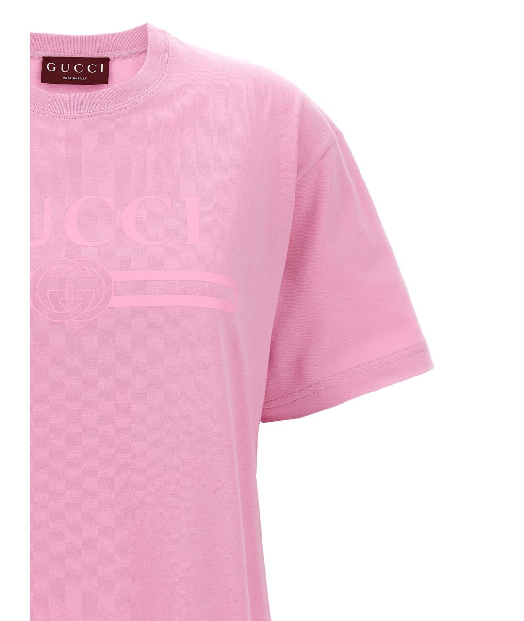 GUCCI Розовая хлопковая футболка, фото 3
