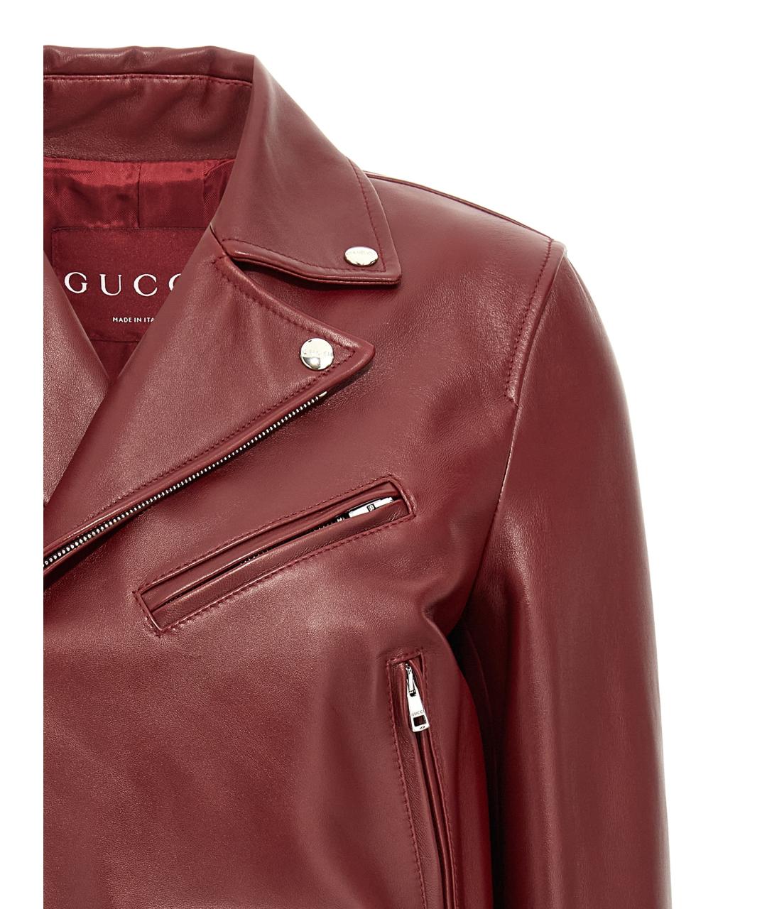 GUCCI Бордовая кожаная куртка, фото 3