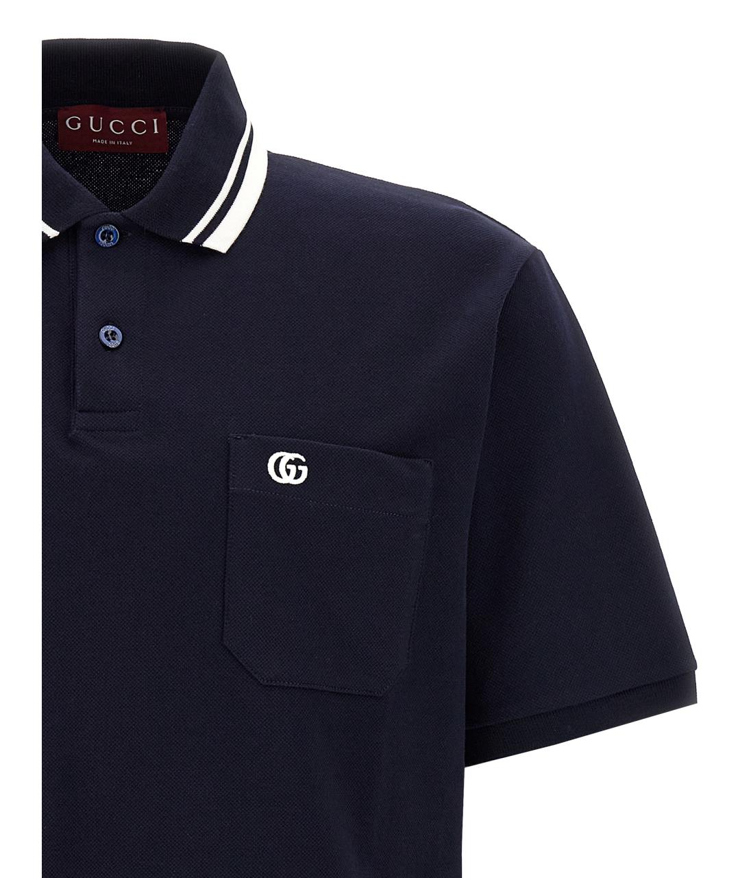 GUCCI Синее хлопковое поло с коротким рукавом, фото 3