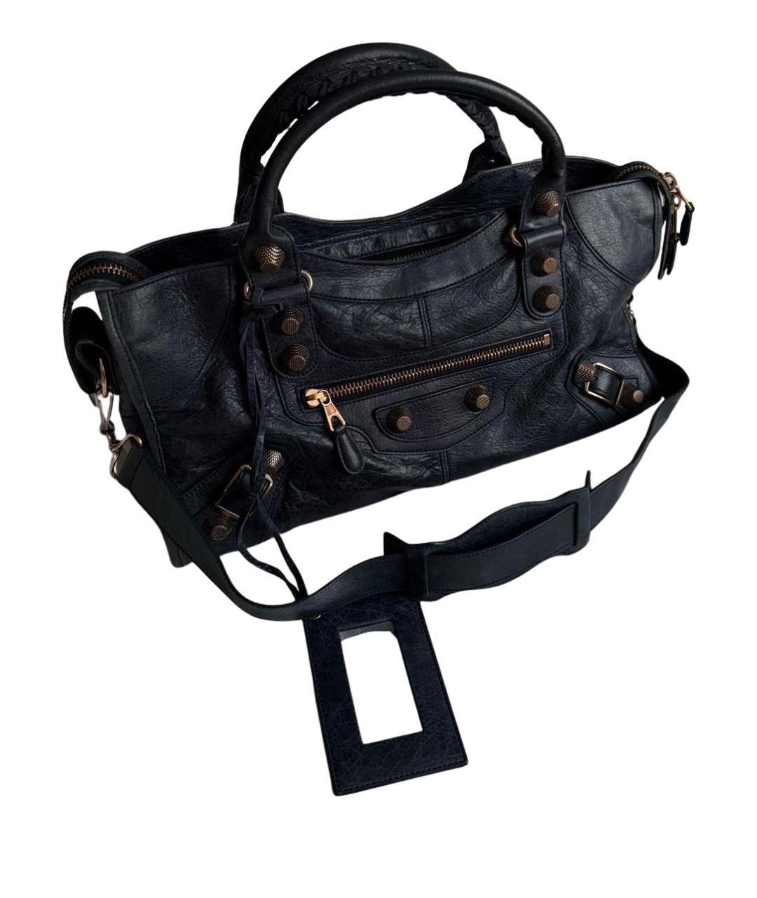 BALENCIAGA Темно-синяя кожаная сумка с короткими ручками, фото 1