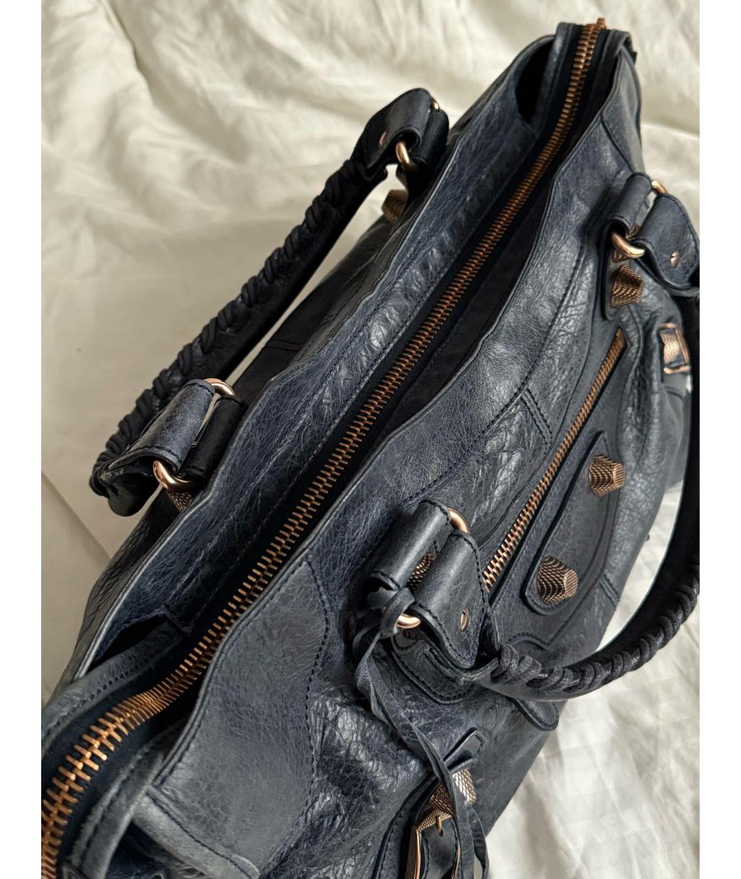 BALENCIAGA Темно-синяя кожаная сумка с короткими ручками, фото 4