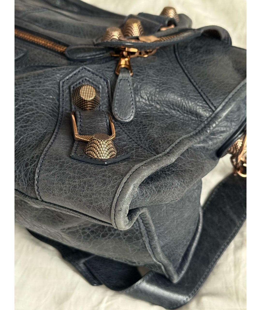 BALENCIAGA Темно-синяя кожаная сумка с короткими ручками, фото 7