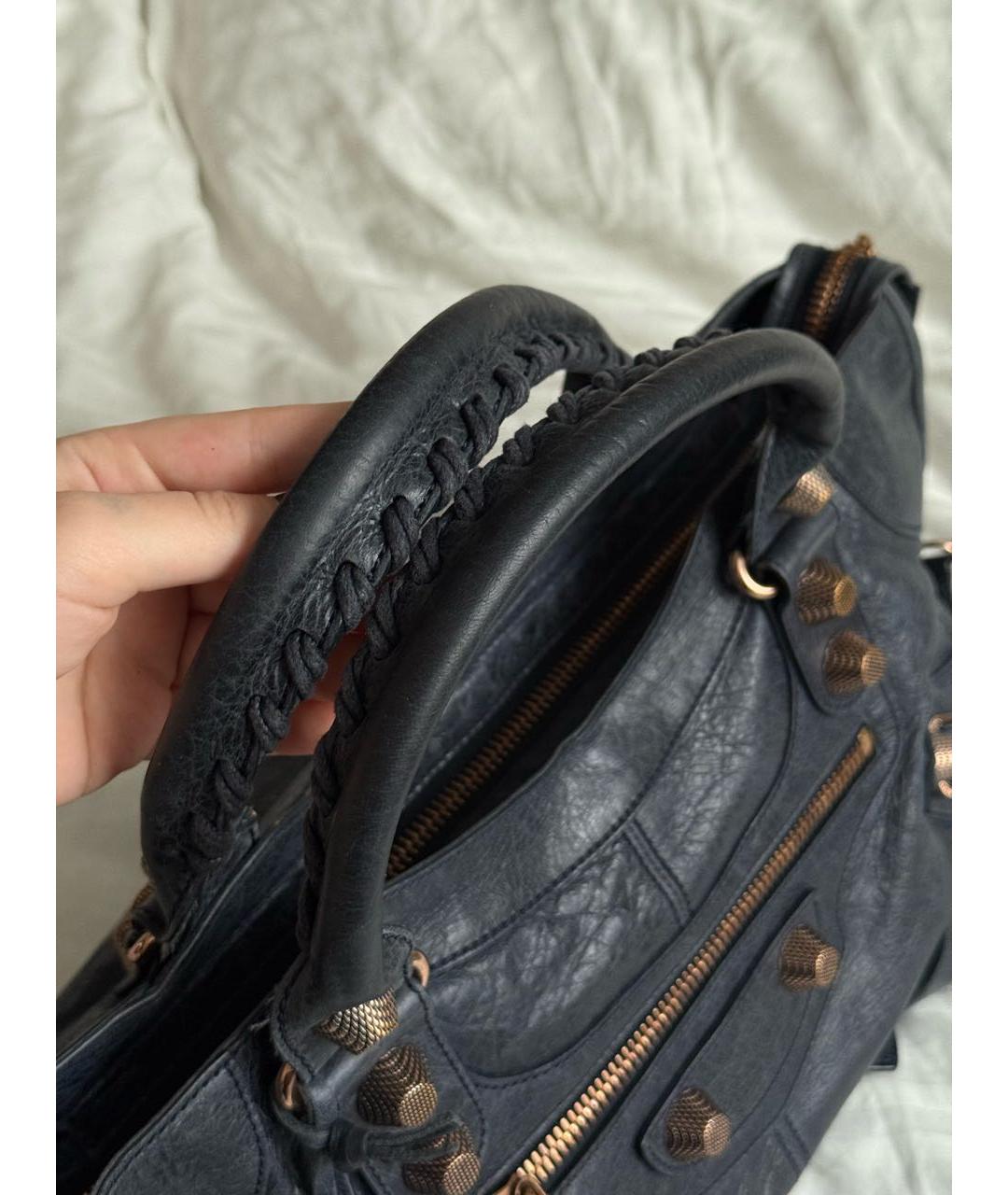 BALENCIAGA Темно-синяя кожаная сумка с короткими ручками, фото 3