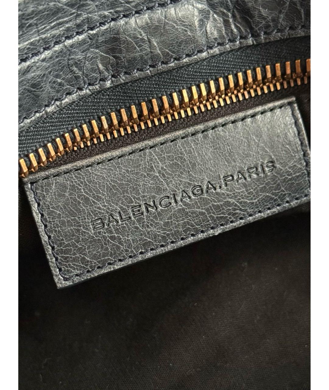 BALENCIAGA Темно-синяя кожаная сумка с короткими ручками, фото 5