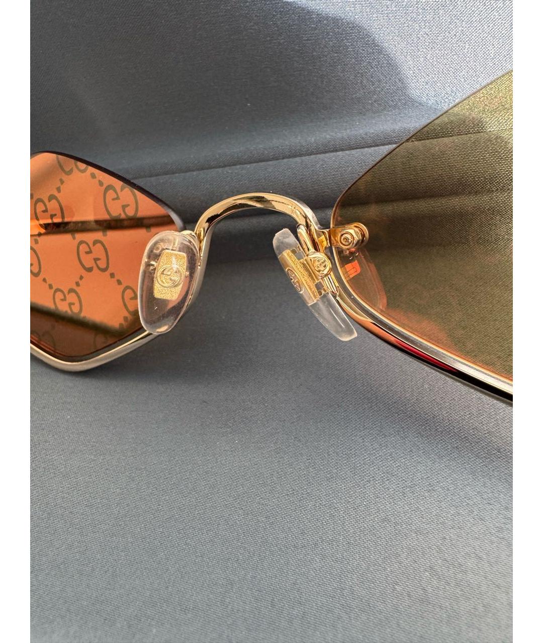 GUCCI Золотые металлические солнцезащитные очки, фото 7