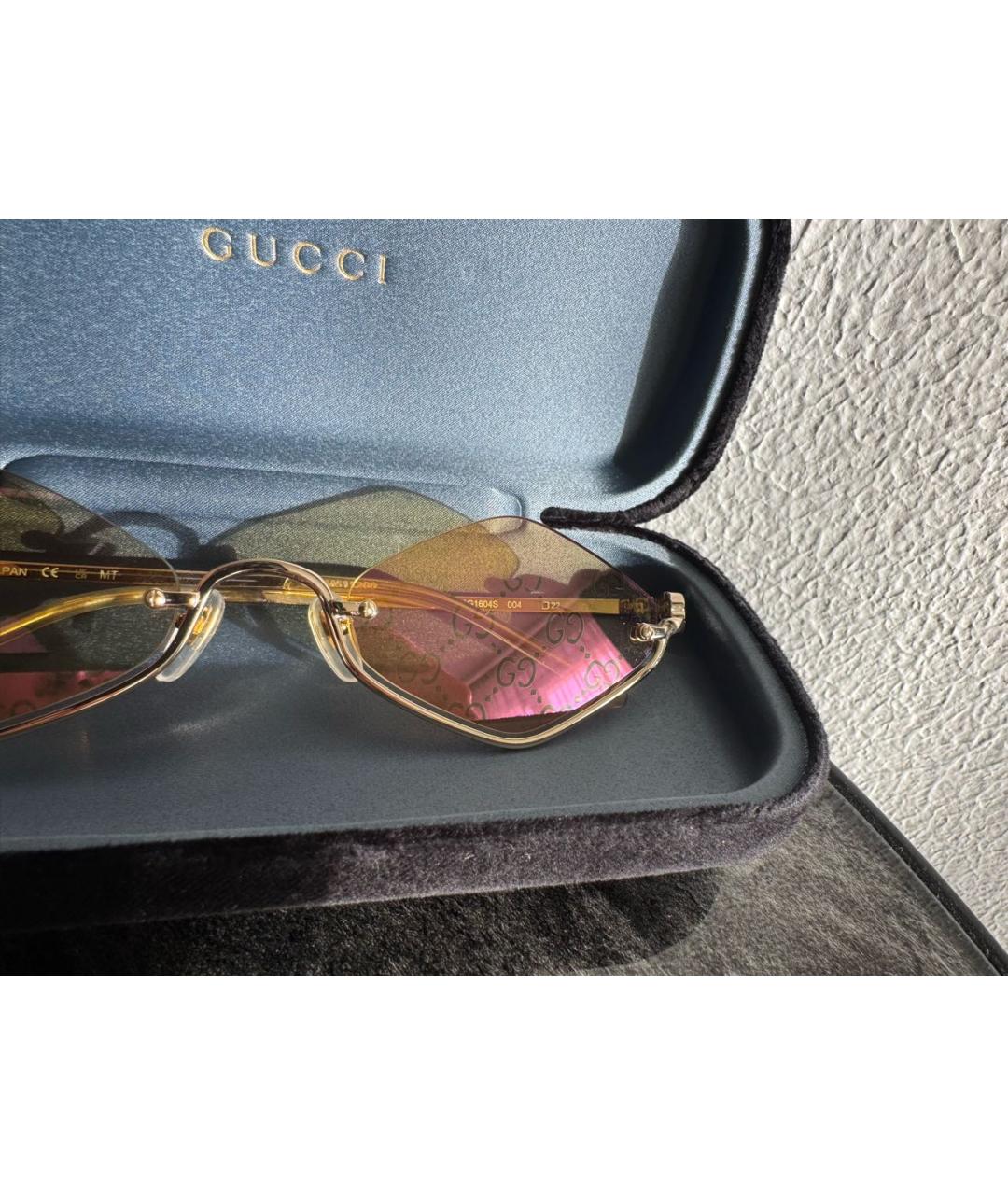 GUCCI Золотые металлические солнцезащитные очки, фото 6