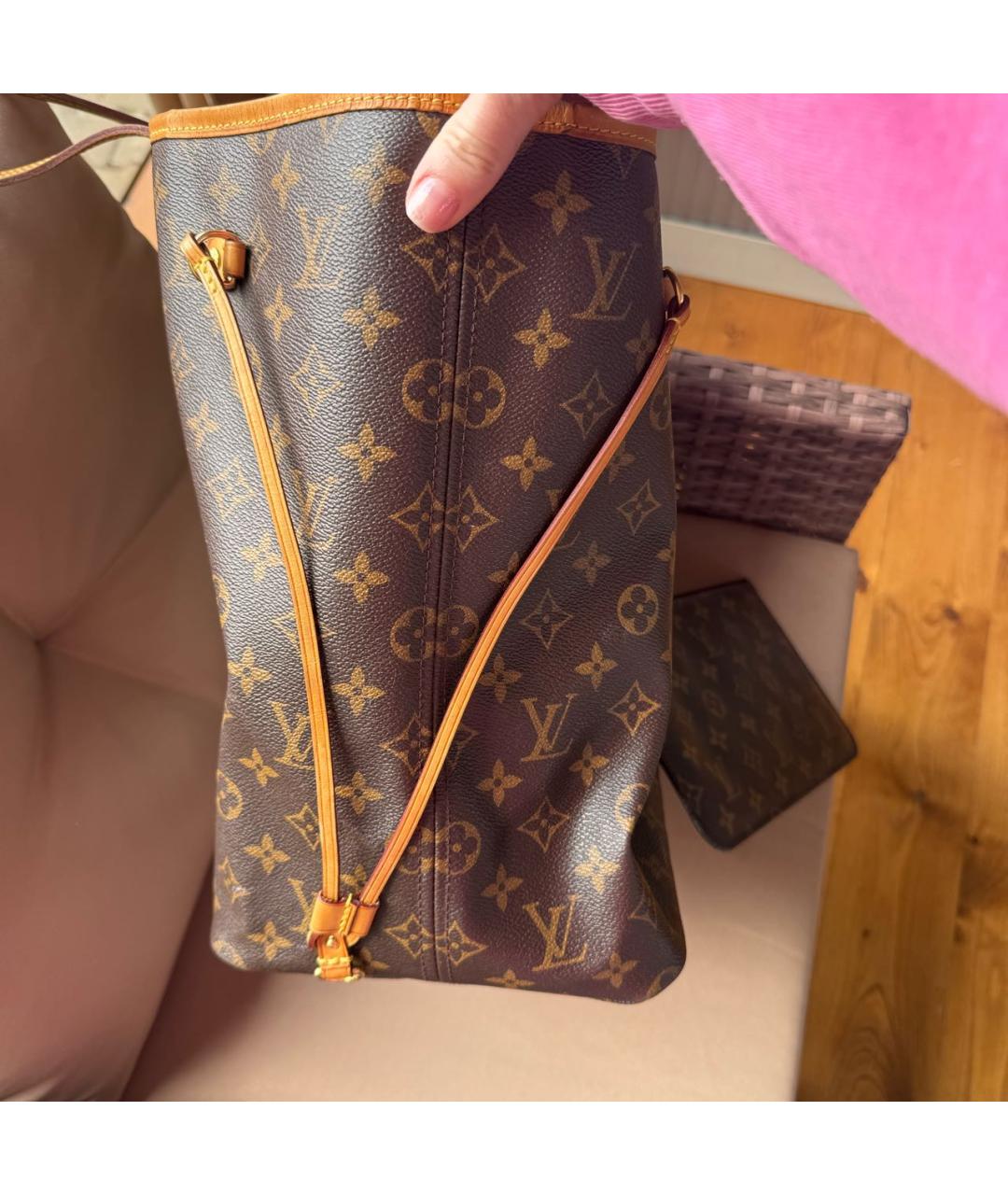 LOUIS VUITTON Коричневая кожаная сумка тоут, фото 8