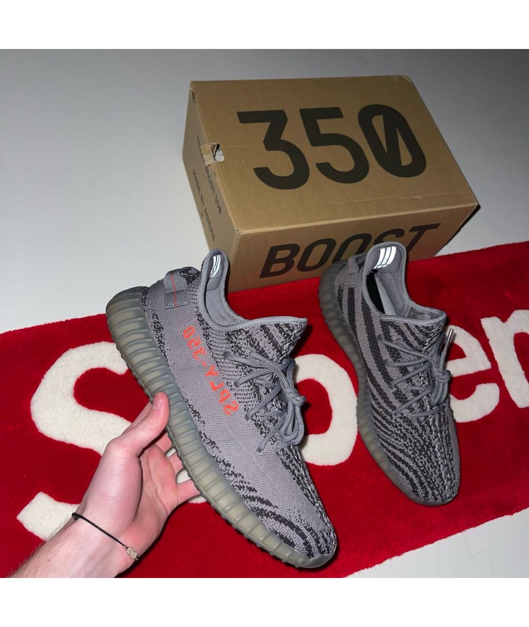 ADIDAS YEEZY Серые текстильные низкие кроссовки / кеды, фото 2