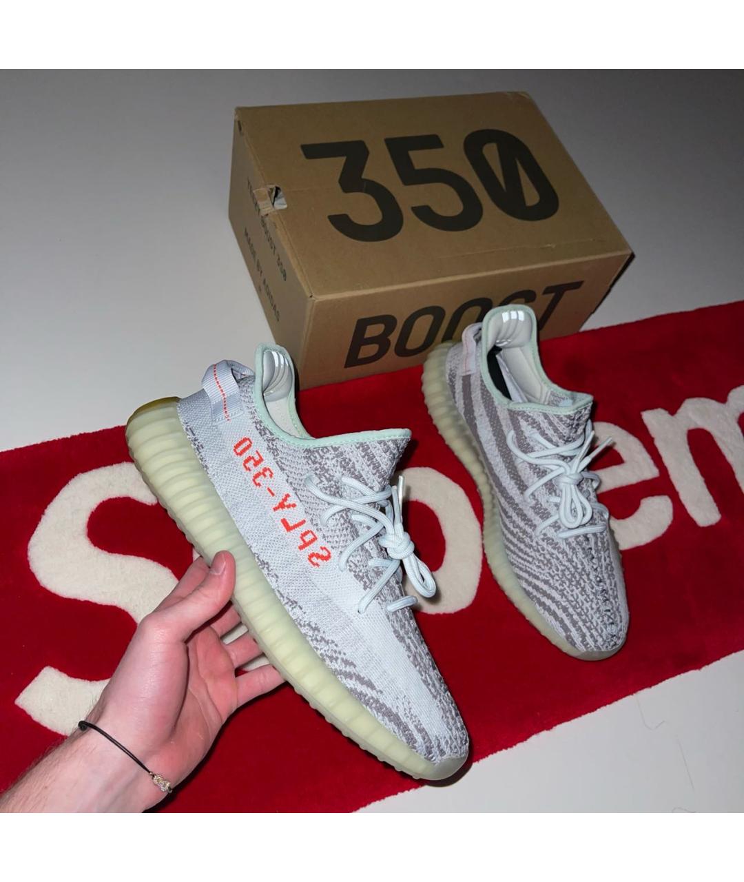 ADIDAS YEEZY Голубые текстильные низкие кроссовки / кеды, фото 2