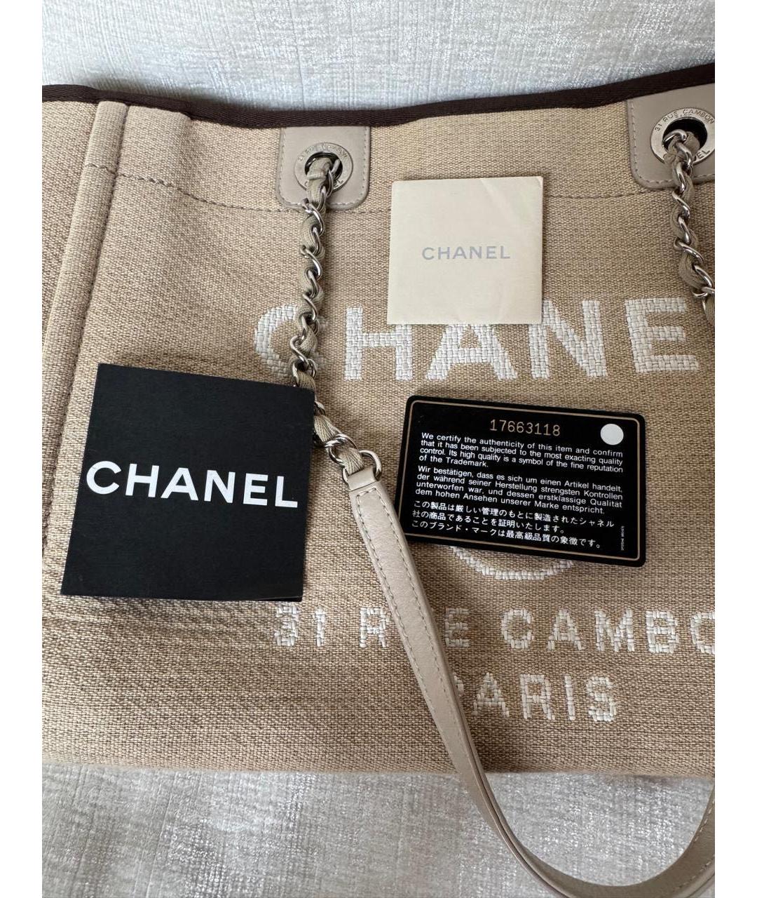 CHANEL Бежевая тканевая пляжная сумка, фото 4