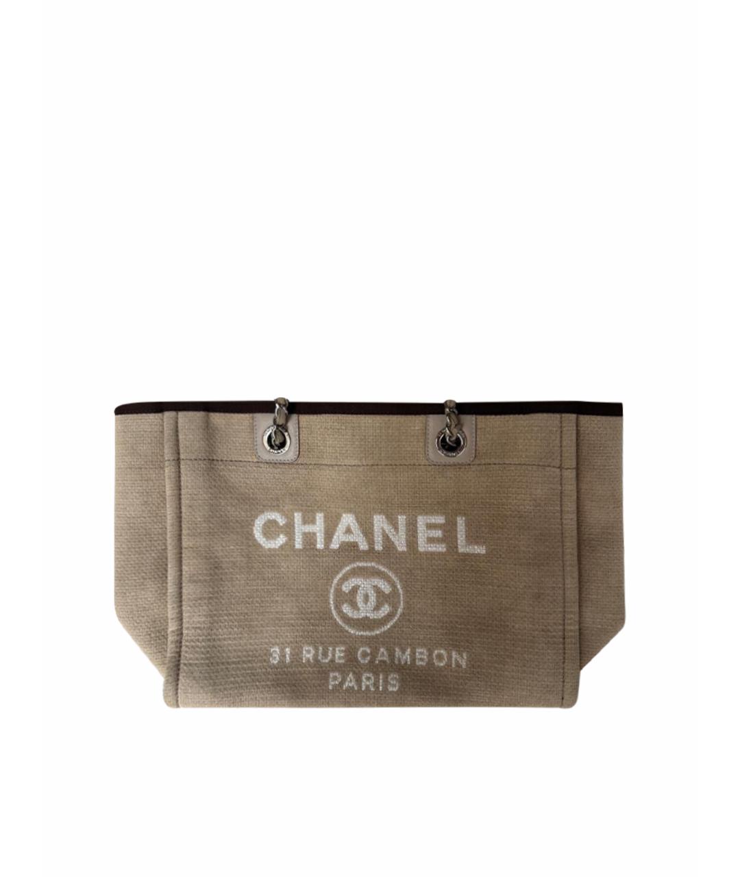 CHANEL Бежевая тканевая пляжная сумка, фото 1