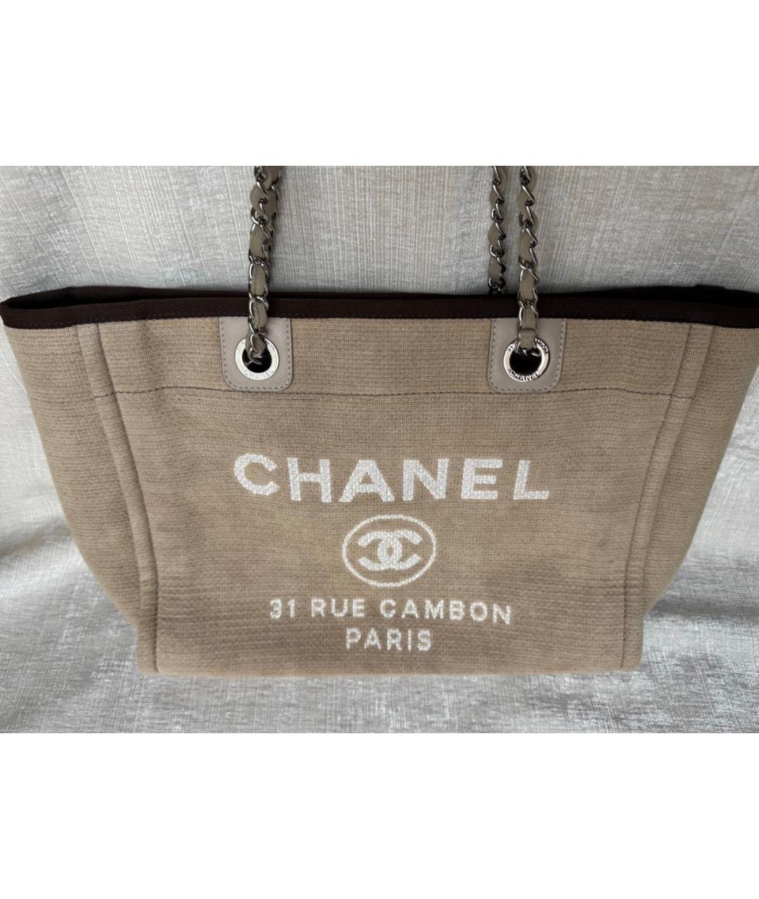 CHANEL Бежевая тканевая пляжная сумка, фото 2