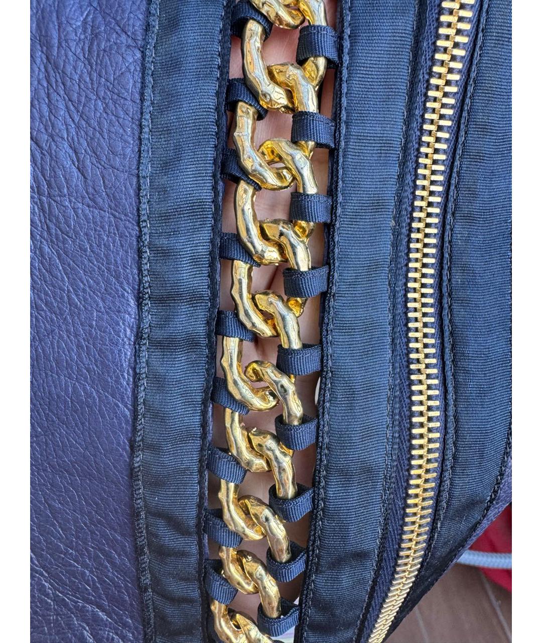 BLUMARINE Темно-синяя кожаная куртка, фото 4