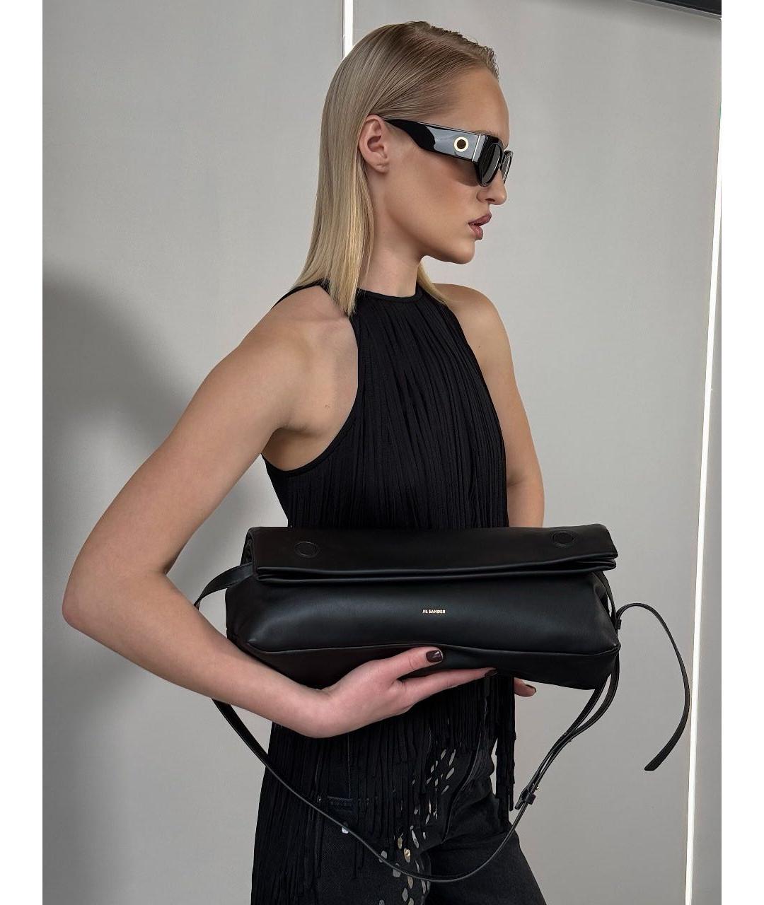 JIL SANDER Черная кожаная сумка через плечо, фото 3
