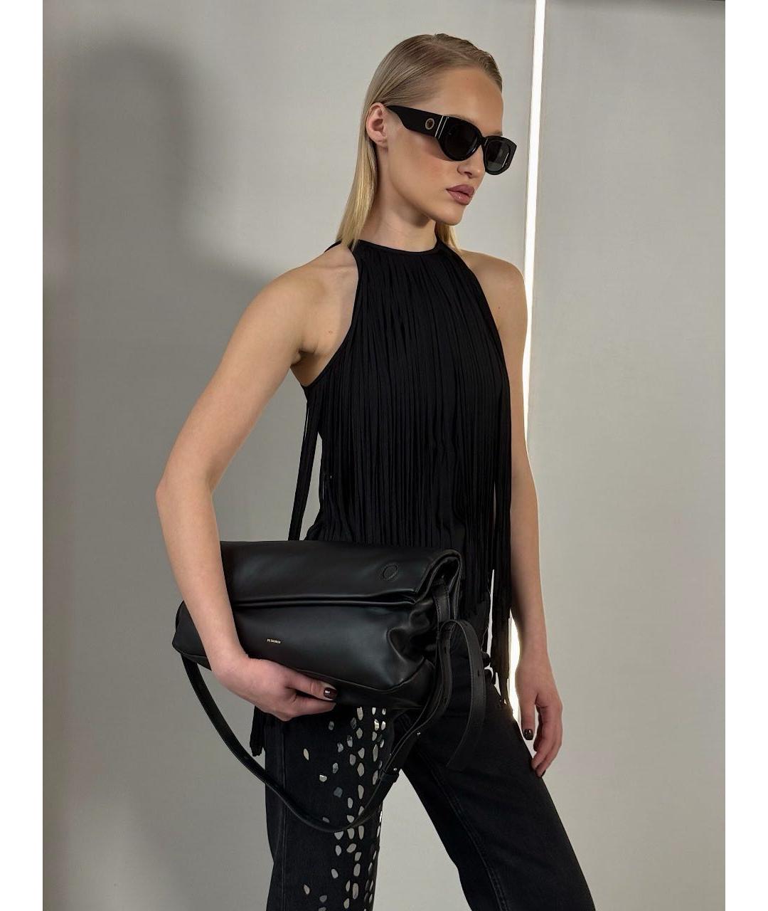 JIL SANDER Черная кожаная сумка через плечо, фото 4