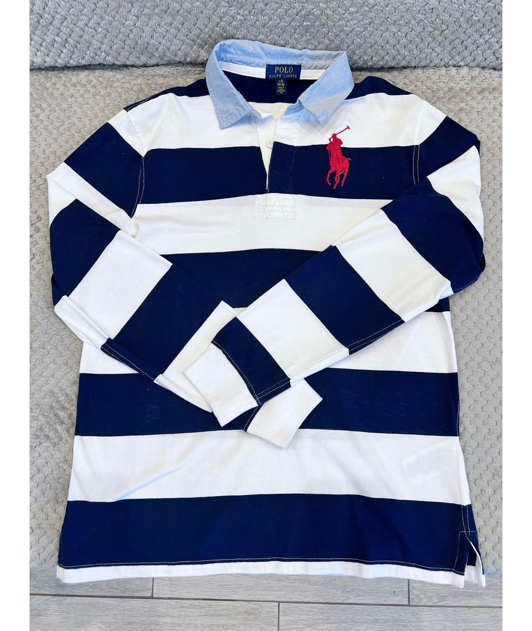 POLO RALPH LAUREN Белое хлопковое поло с длинным рукавом, фото 5