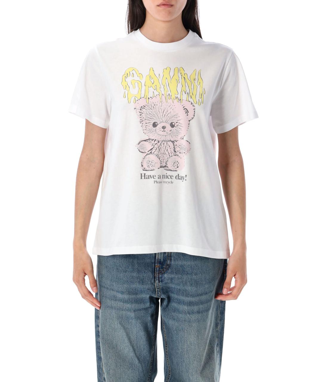 GANNI Белая хлопковая футболка, фото 4