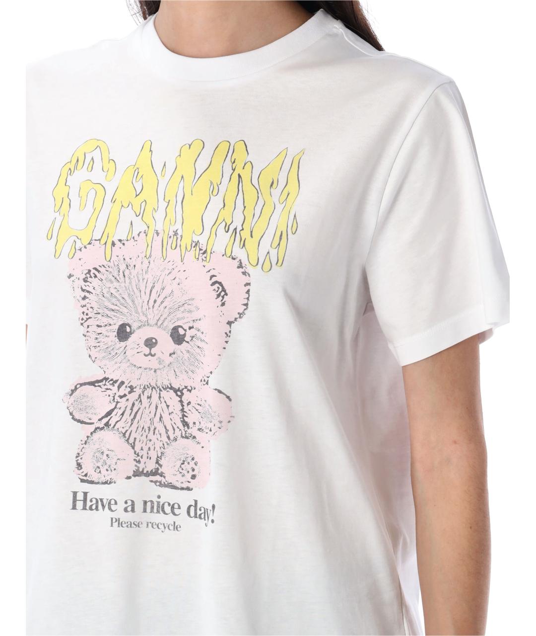 GANNI Белая хлопковая футболка, фото 3