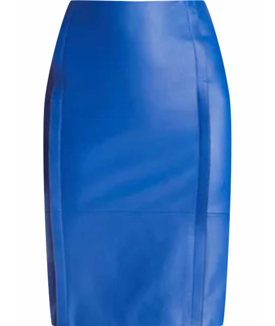 HUGO BOSS Синяя кожаная юбка миди, фото 1