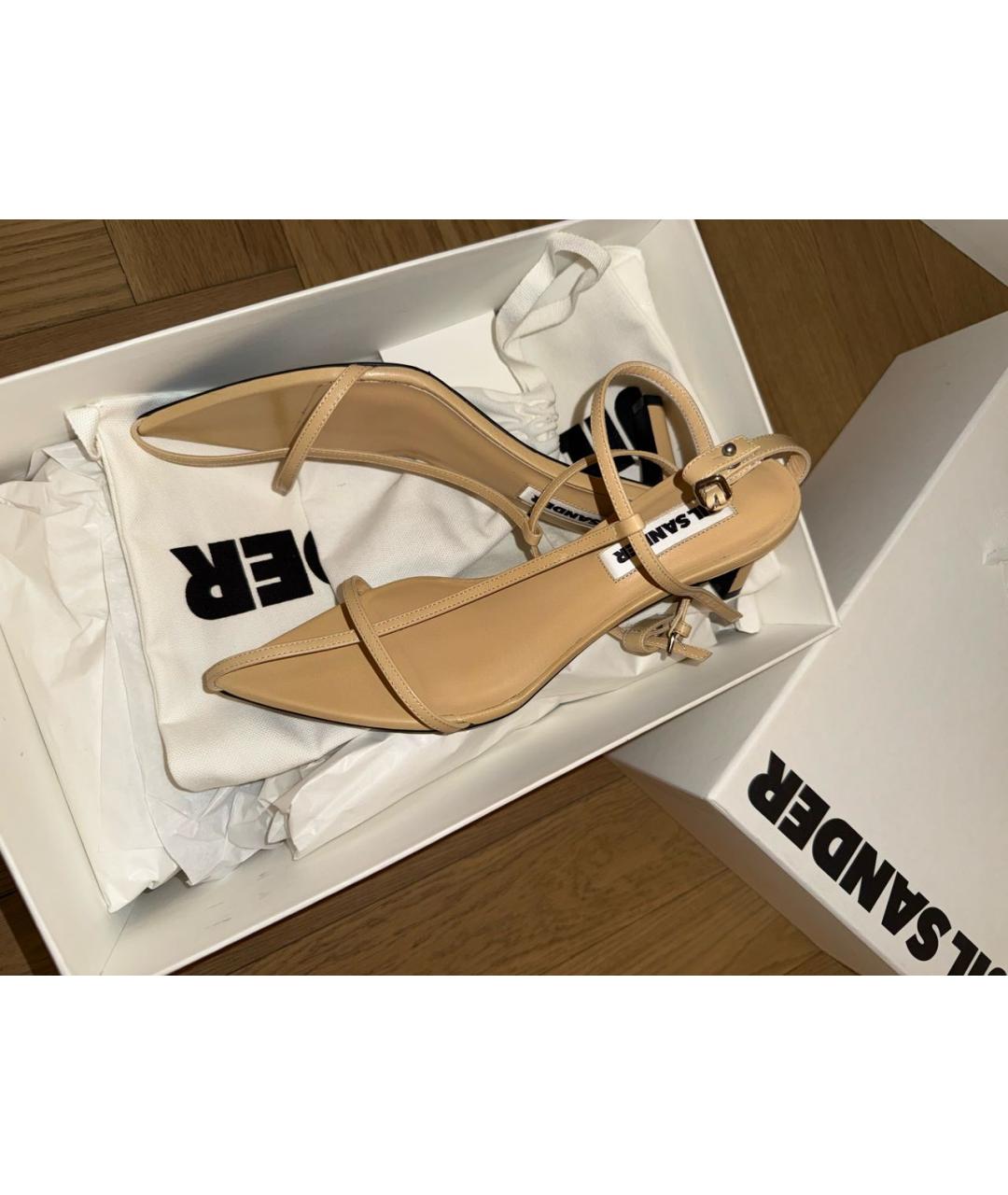 JIL SANDER Бежевые кожаные босоножки, фото 5