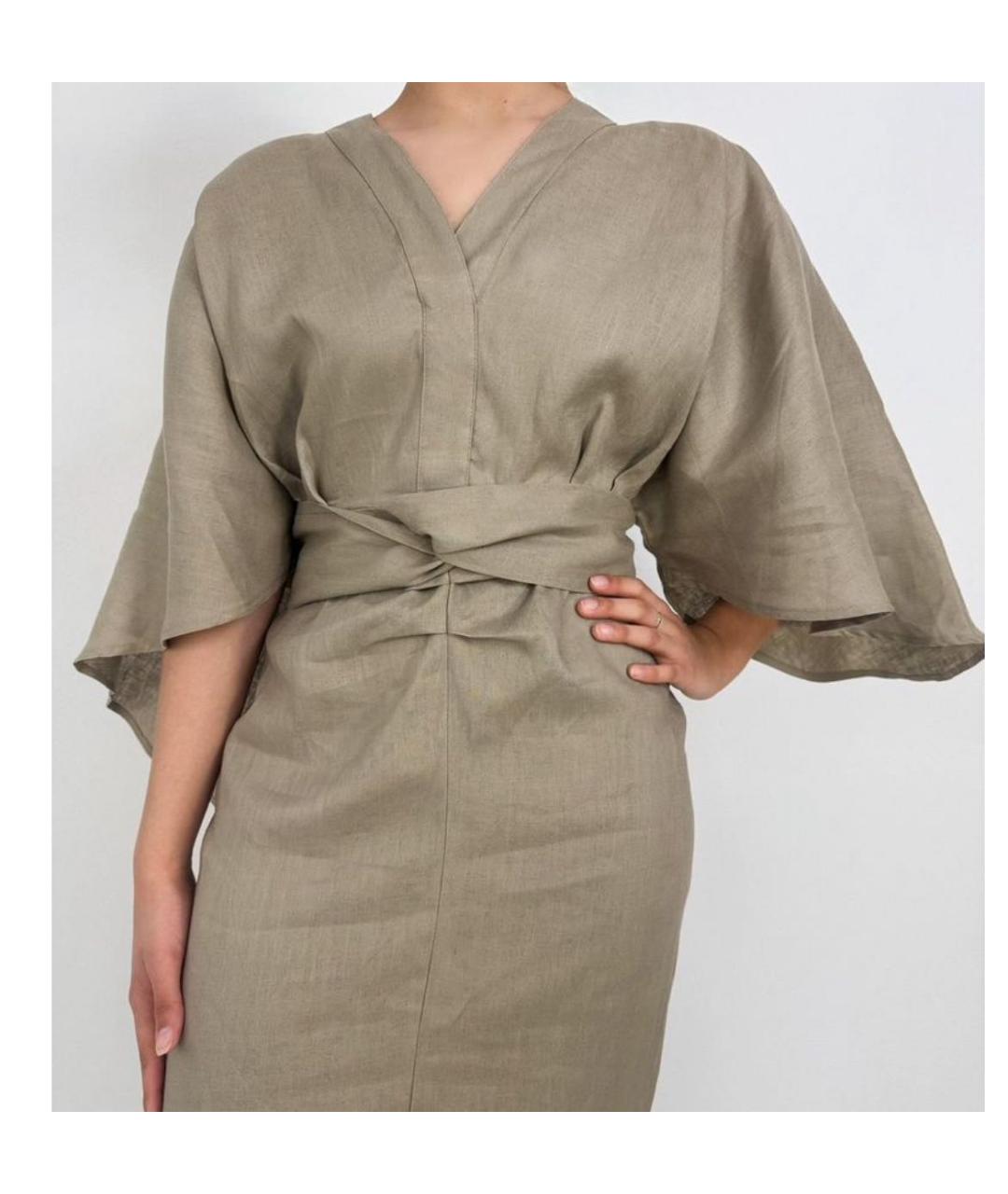 MAX MARA Бежевое льняное повседневное платье, фото 7