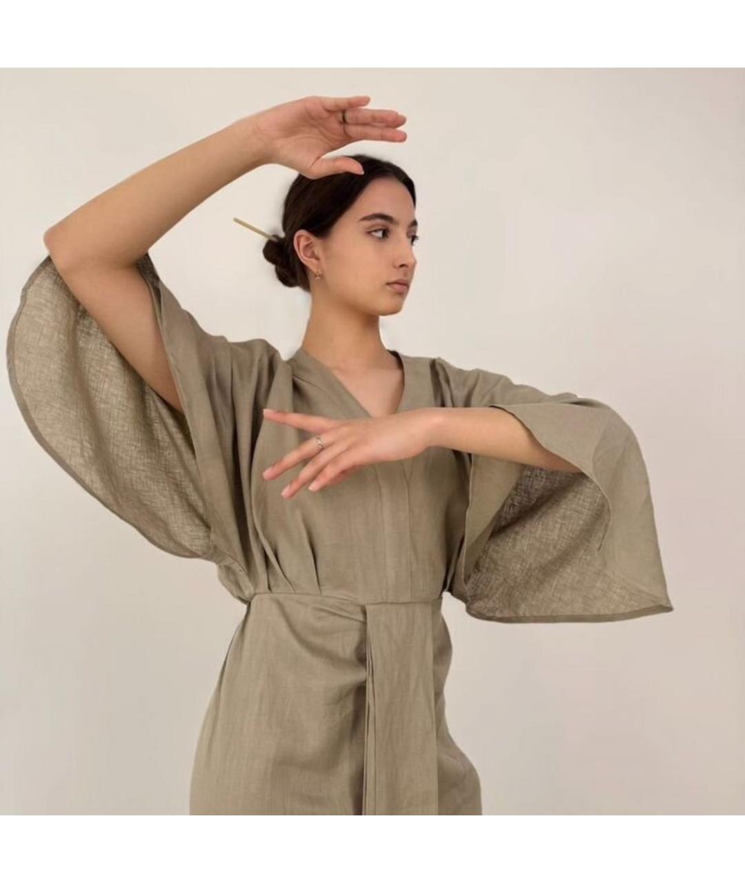 MAX MARA Бежевое льняное повседневное платье, фото 6