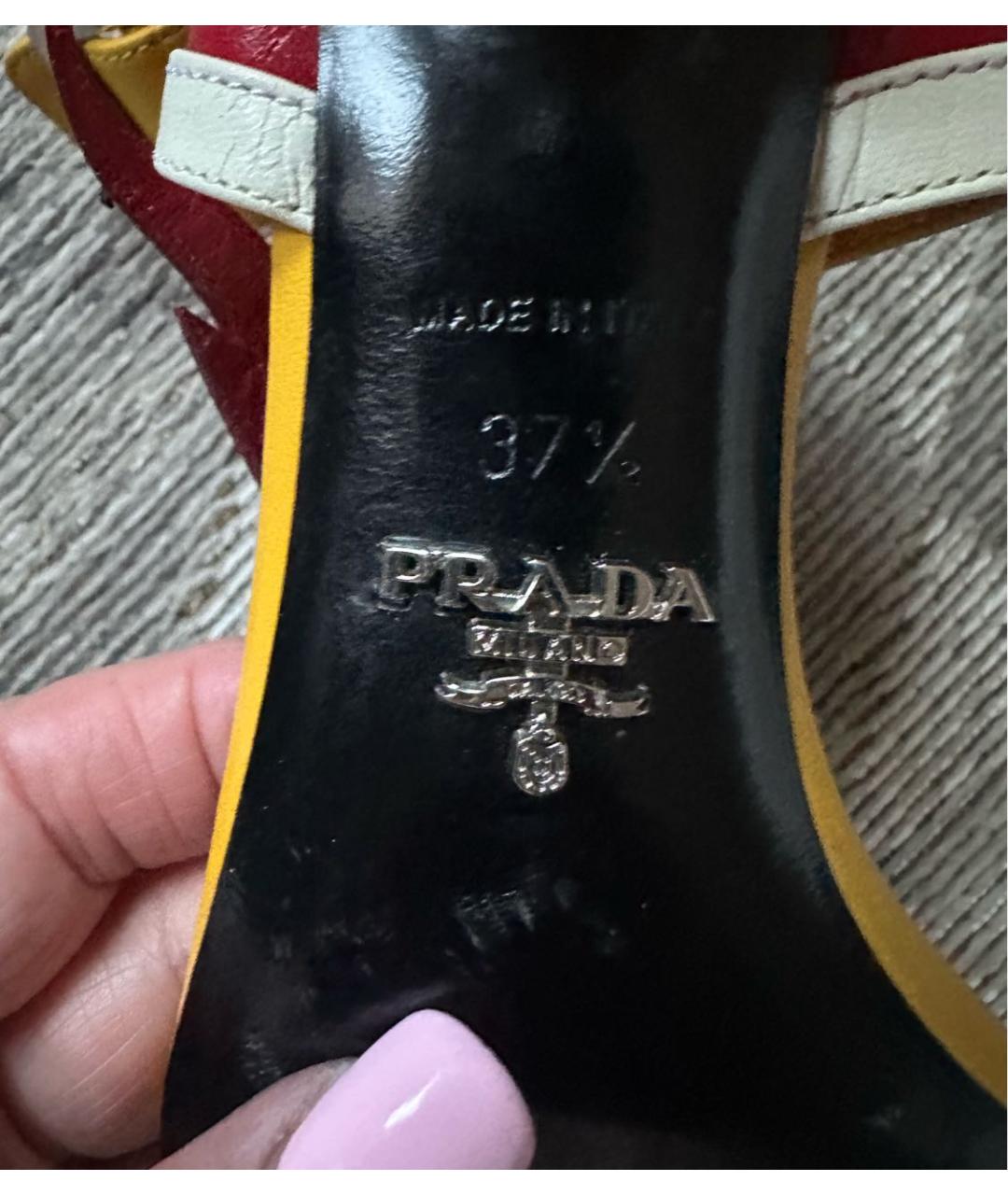 PRADA Желтые кожаные босоножки, фото 7