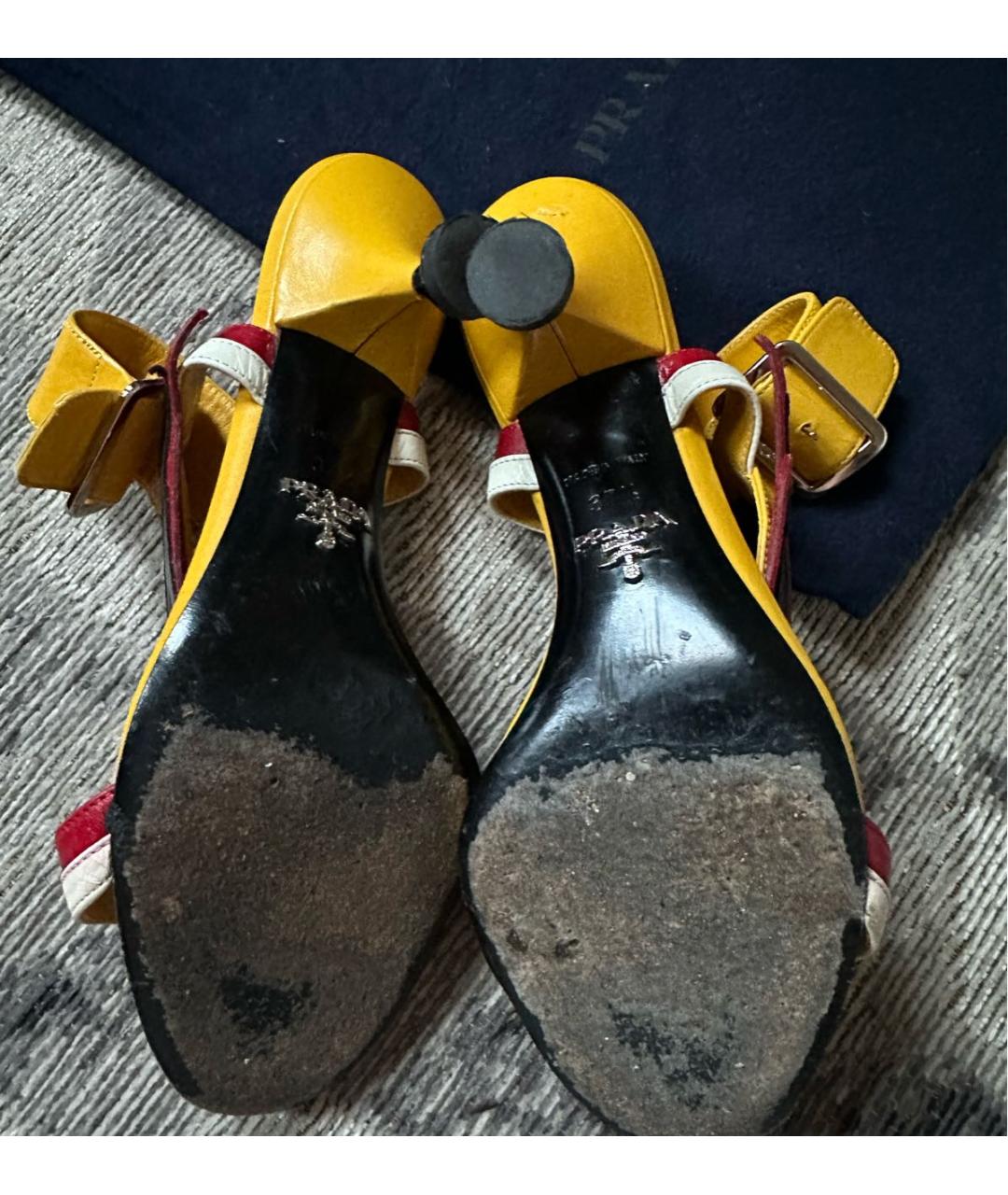 PRADA Желтые кожаные босоножки, фото 8