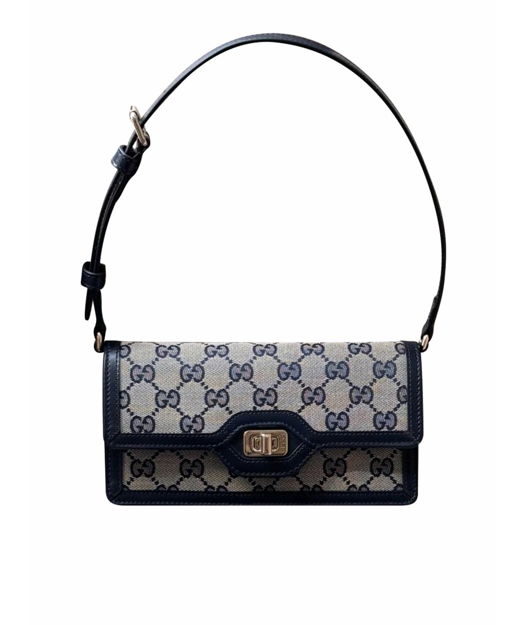 GUCCI Темно-синяя кожаная сумка с короткими ручками, фото 1