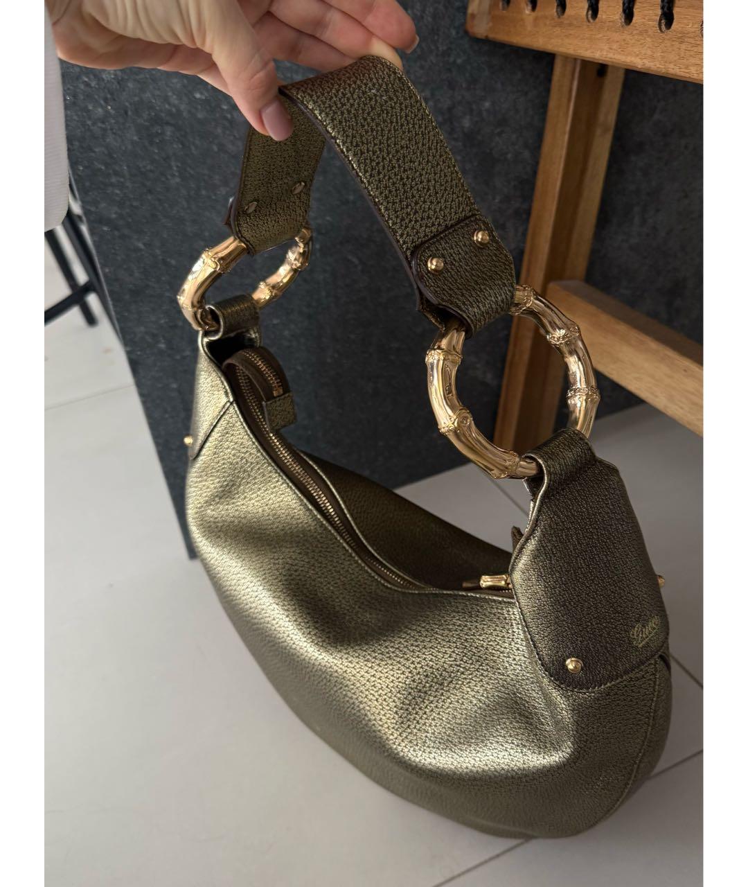 GUCCI Золотая кожаная сумка с короткими ручками, фото 5