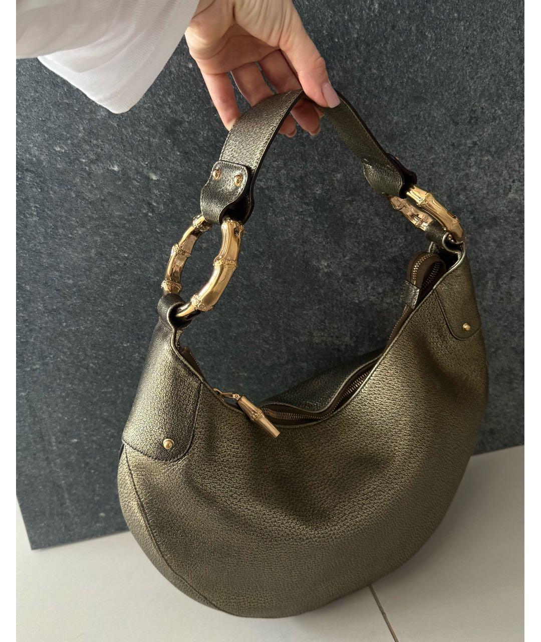 GUCCI Золотая кожаная сумка с короткими ручками, фото 3