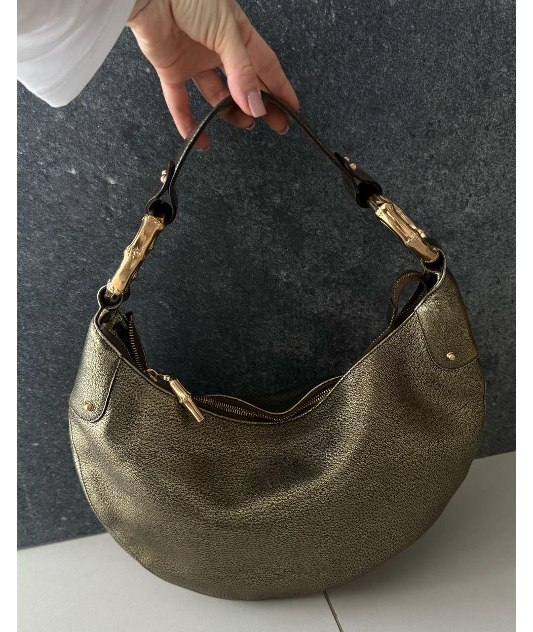 GUCCI Золотая кожаная сумка с короткими ручками, фото 4