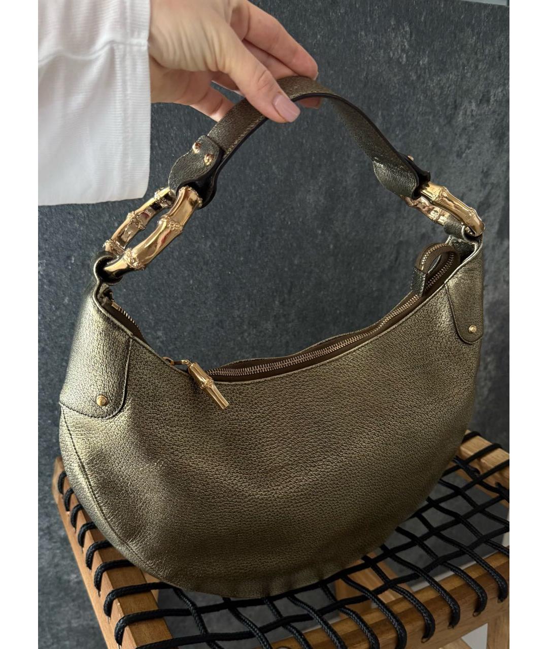 GUCCI Золотая кожаная сумка с короткими ручками, фото 2
