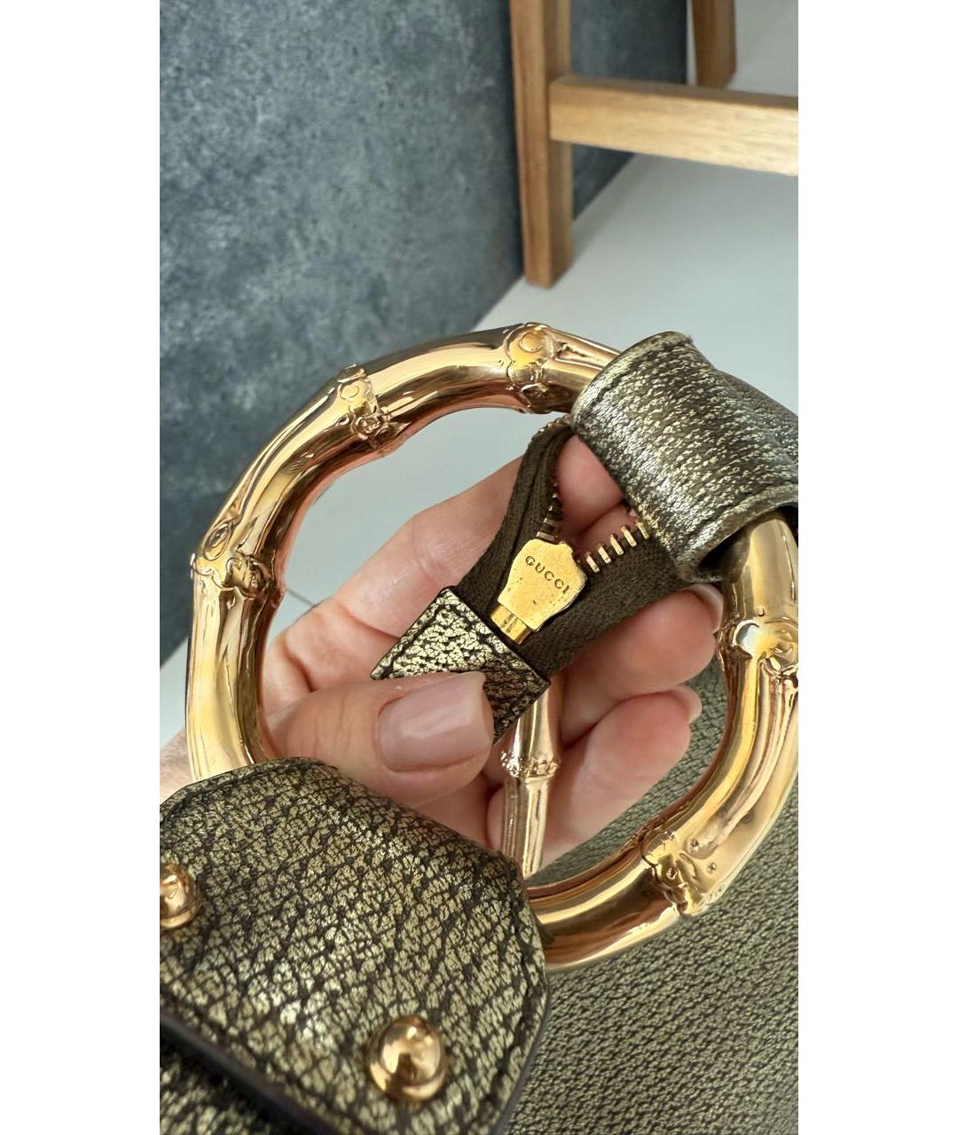 GUCCI Золотая кожаная сумка с короткими ручками, фото 8
