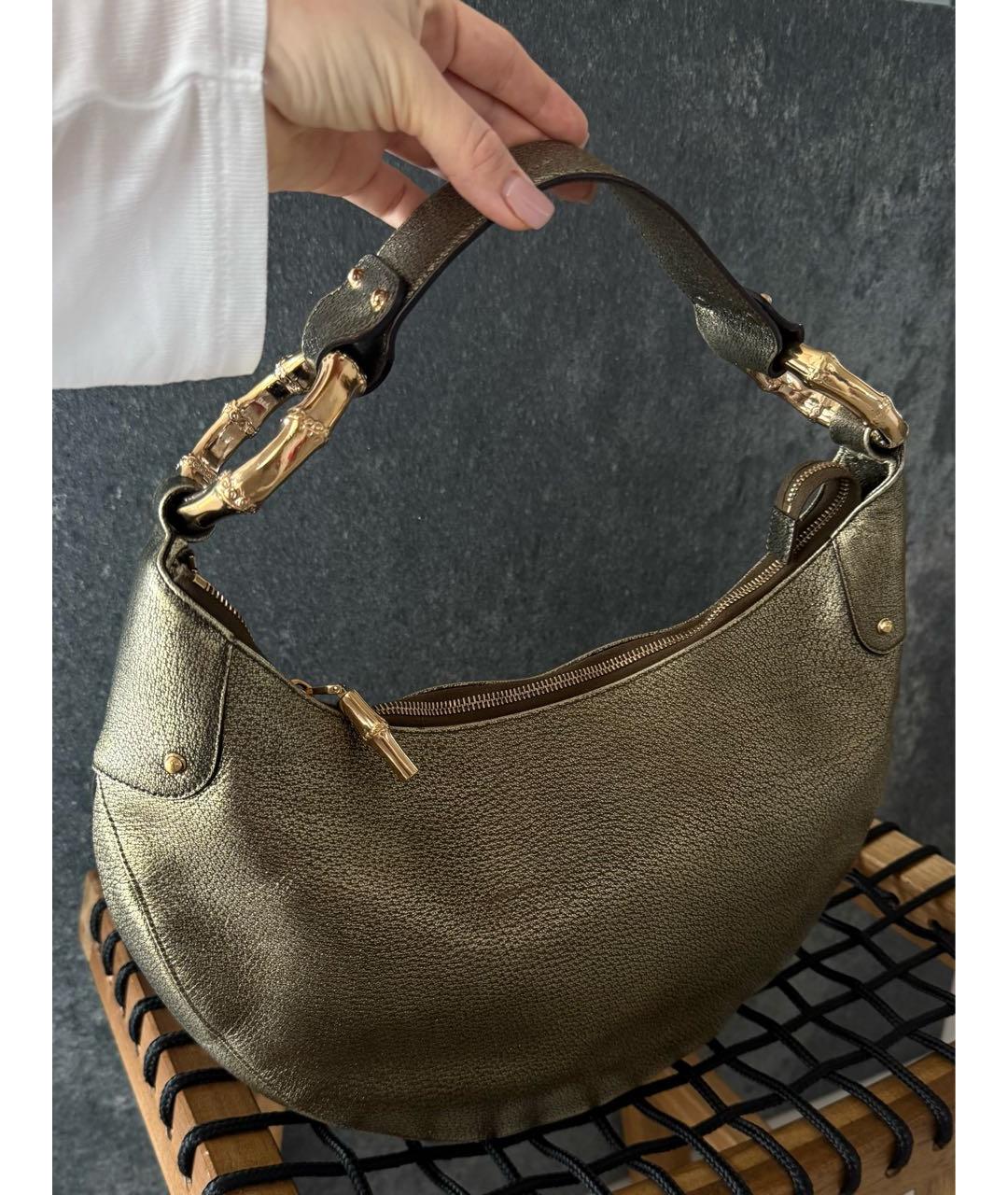 GUCCI Золотая кожаная сумка с короткими ручками, фото 9