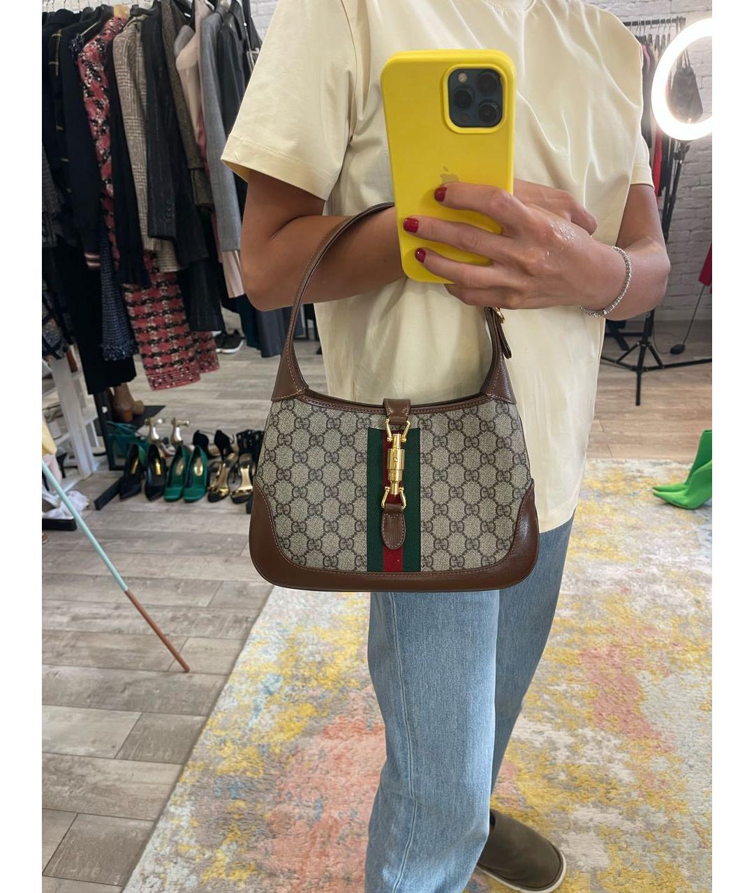 GUCCI Бежевая кожаная сумка с короткими ручками, фото 5