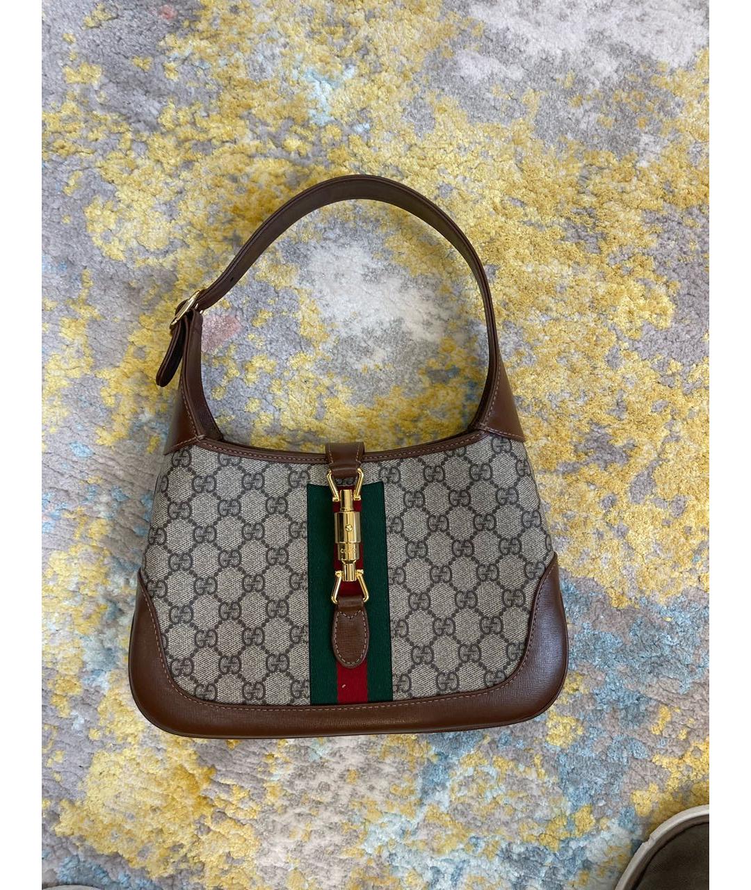 GUCCI Бежевая кожаная сумка с короткими ручками, фото 6