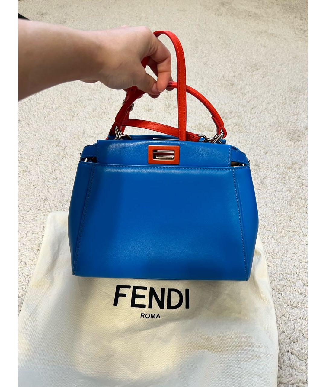 FENDI Голубая кожаная сумка с короткими ручками, фото 6