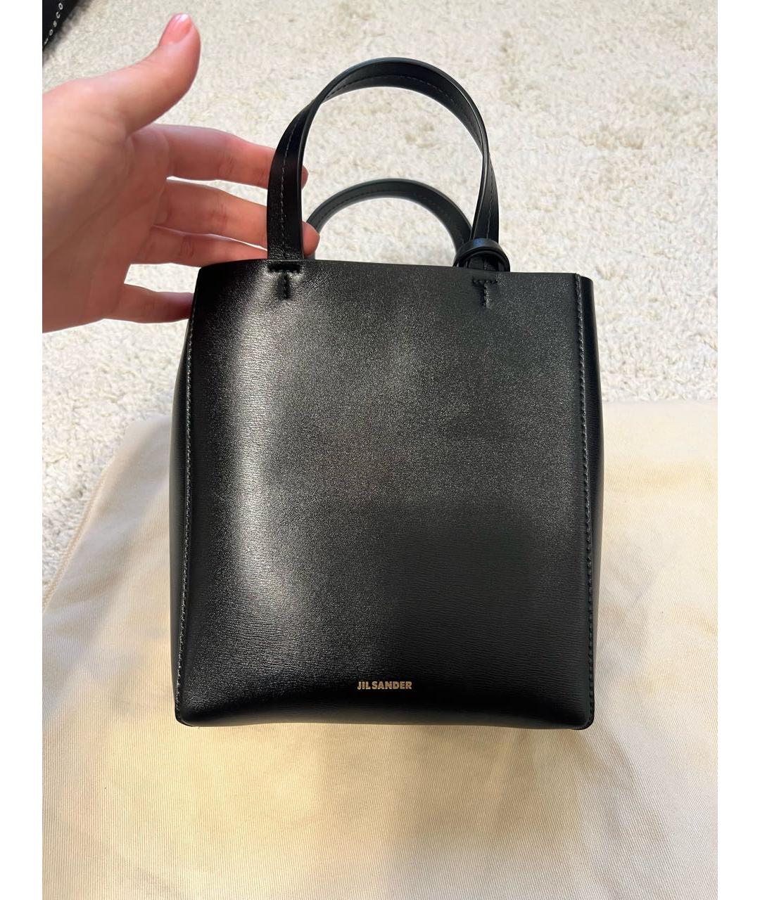 JIL SANDER Черная кожаная сумка с короткими ручками, фото 6