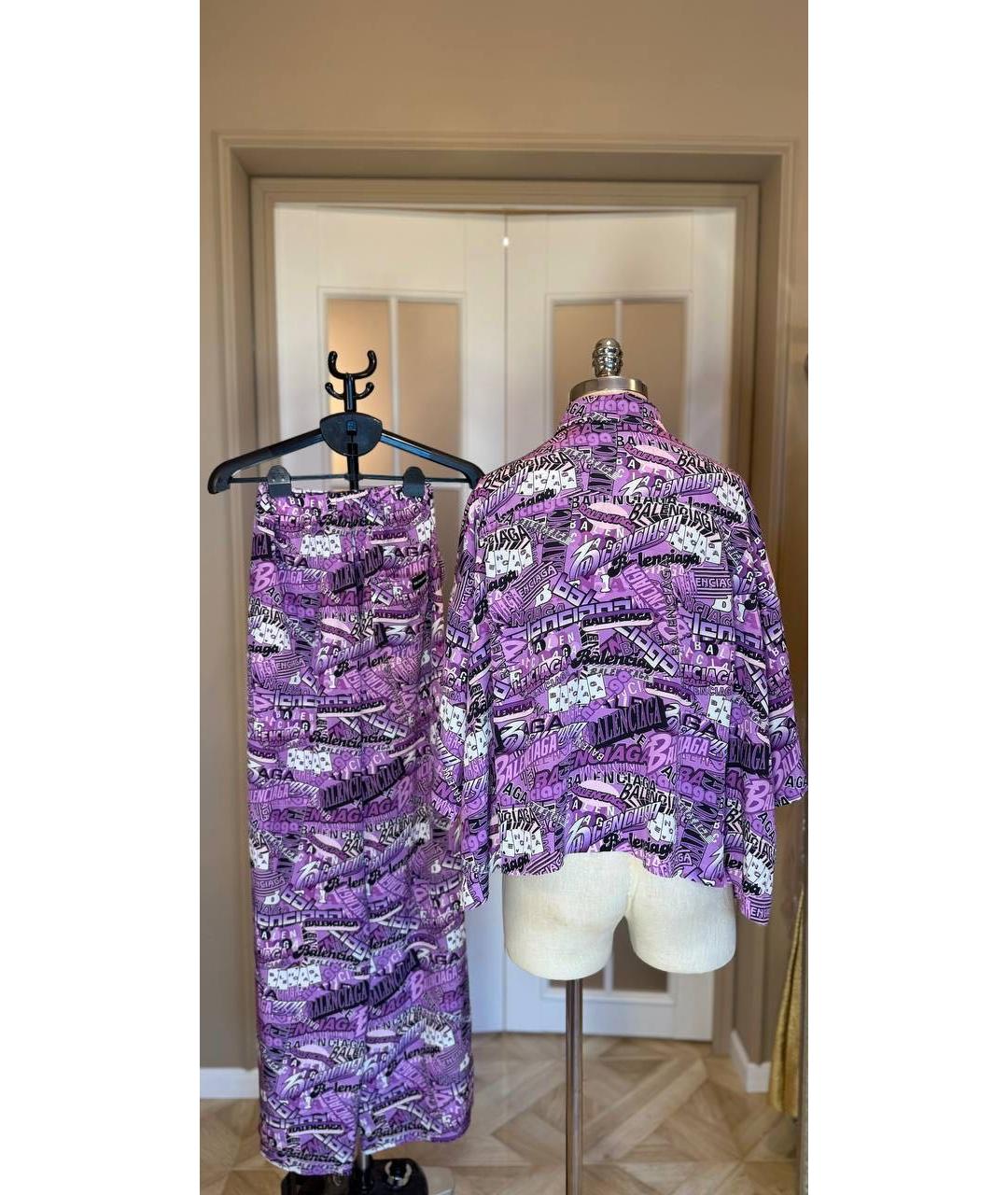 BALENCIAGA Фиолетовый шелковый костюм с брюками, фото 4