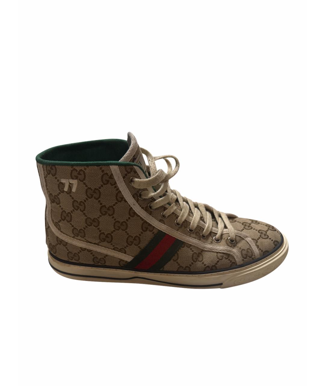 GUCCI Бежевые текстильные высокие кроссовки / кеды, фото 1