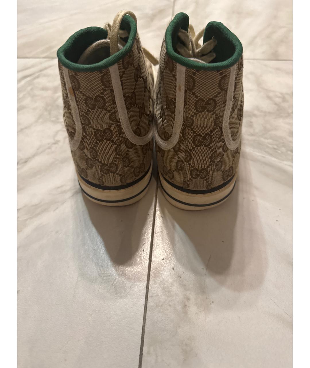 GUCCI Бежевые текстильные высокие кроссовки / кеды, фото 4