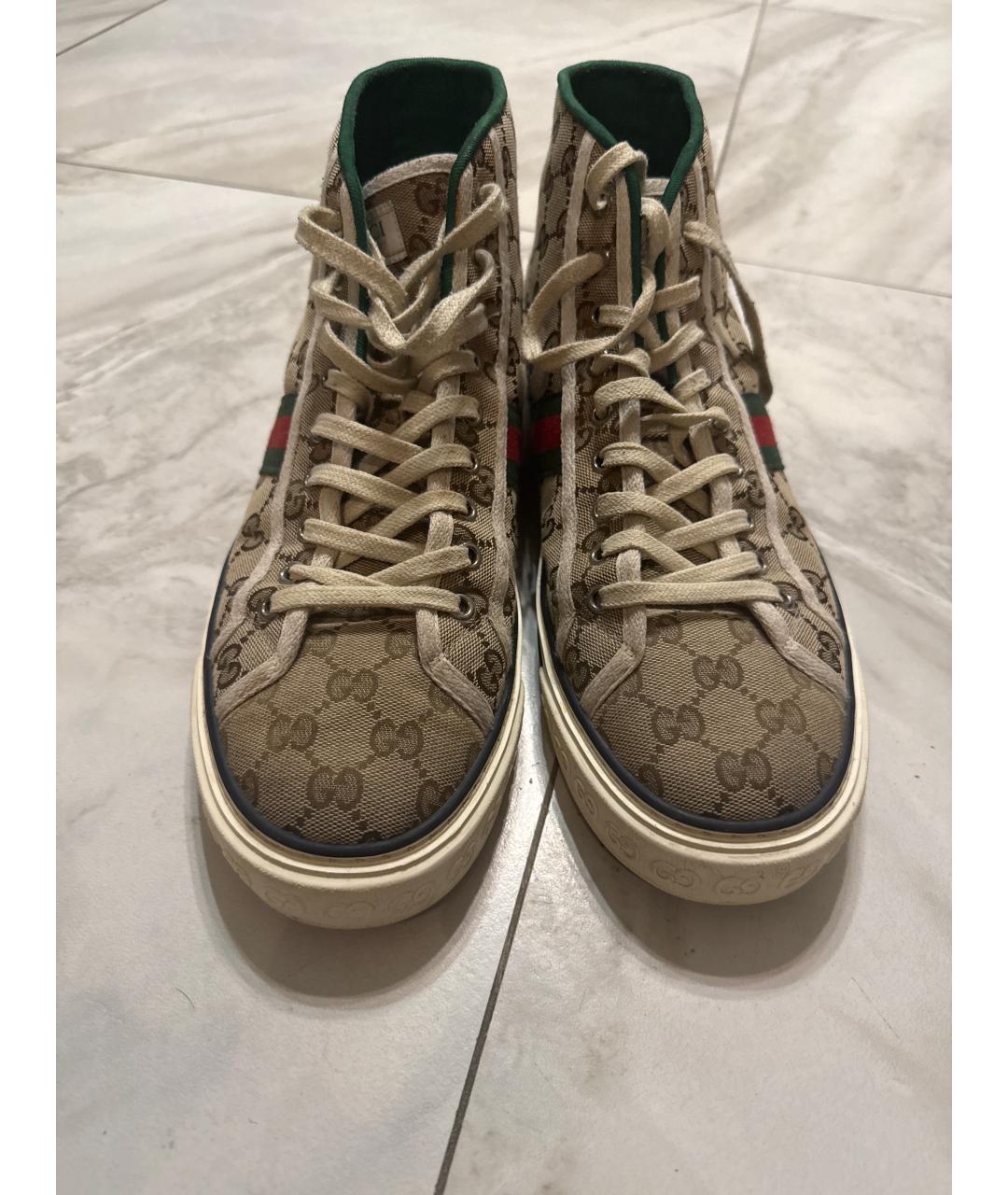 GUCCI Бежевые текстильные высокие кроссовки / кеды, фото 2