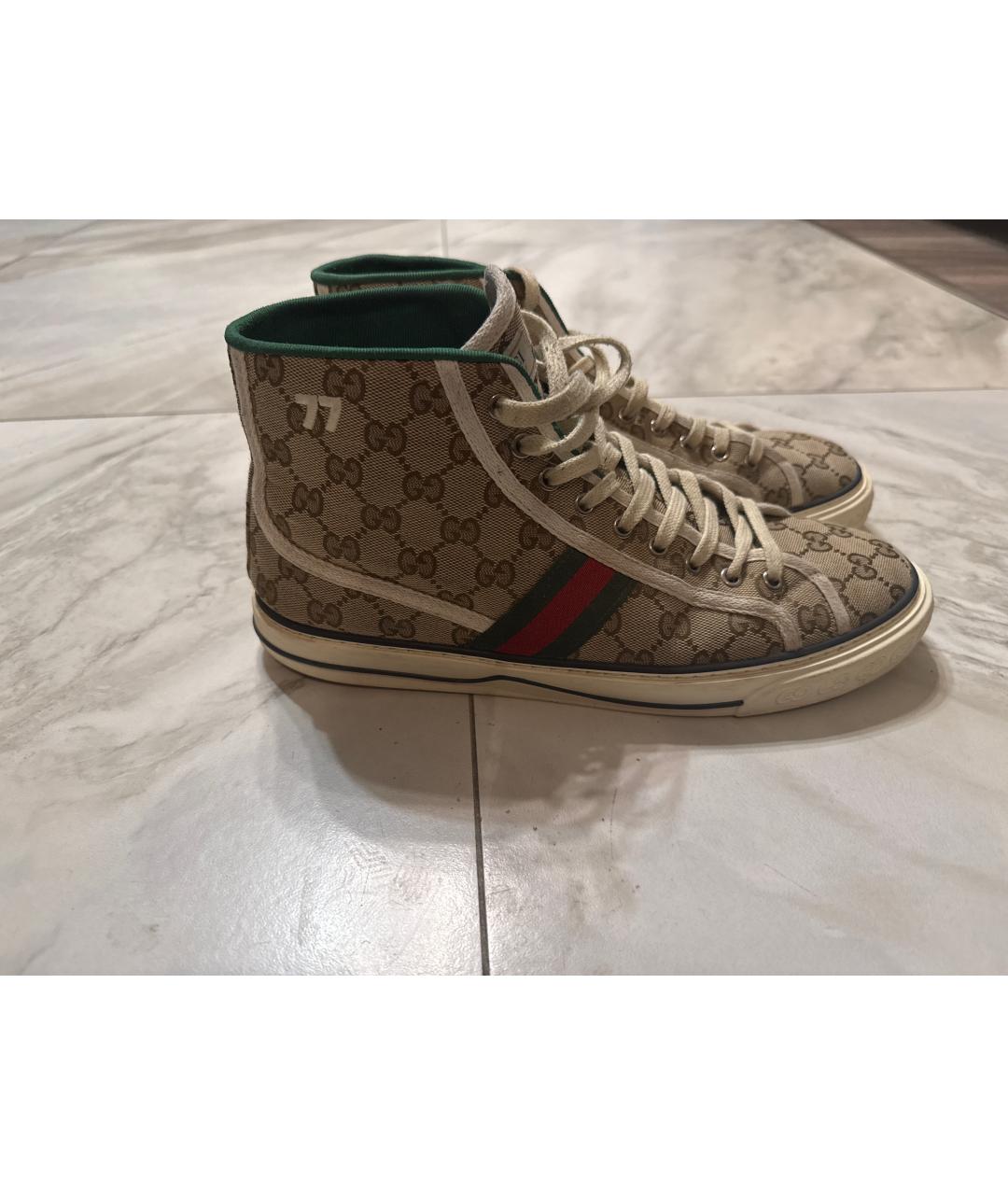 GUCCI Бежевые текстильные высокие кроссовки / кеды, фото 6