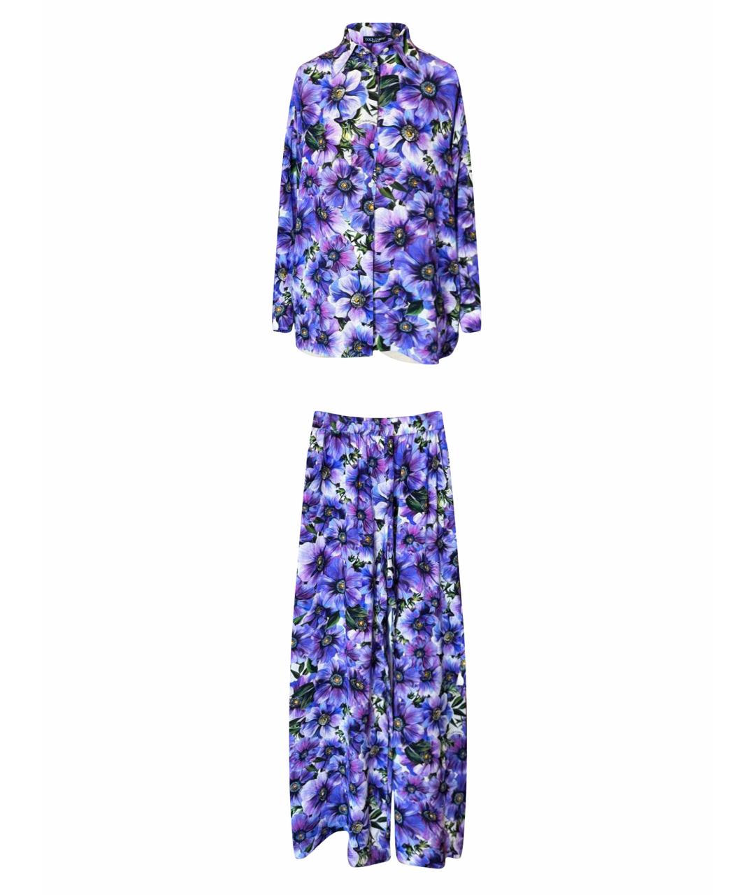 DOLCE&GABBANA Фиолетовый шелковый костюм с брюками, фото 1