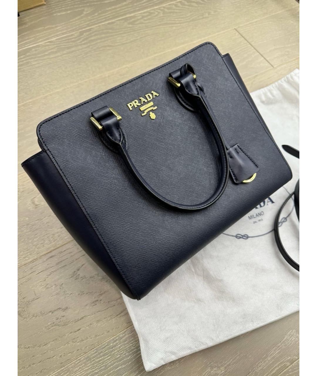 PRADA Темно-синяя кожаная сумка тоут, фото 2