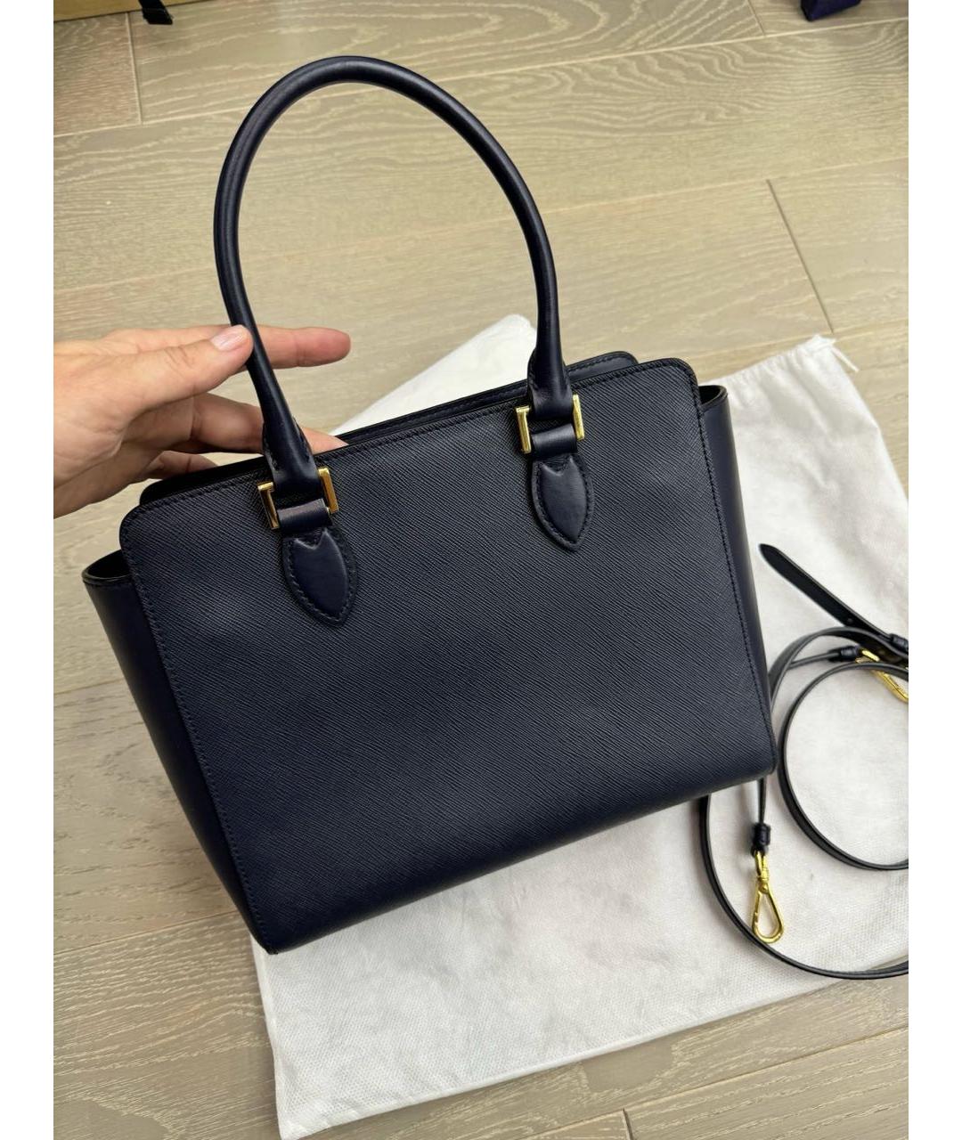 PRADA Темно-синяя кожаная сумка тоут, фото 3