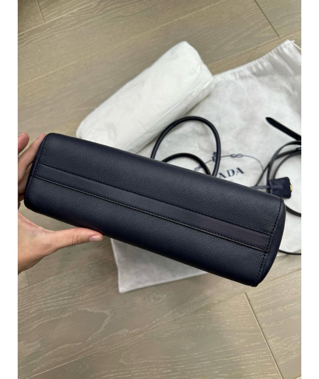 PRADA Темно-синяя кожаная сумка тоут, фото 4